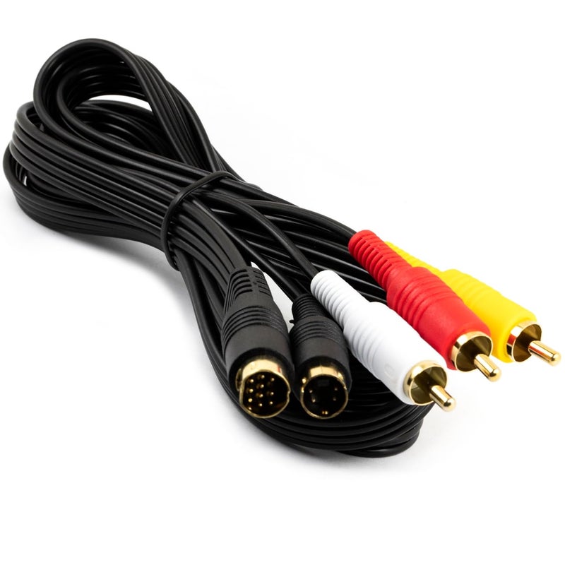 jujinglobal كابل AV S-Video بطول 6 أقدام مع قابس مطلي بالذهب للصوت والفيديو SAV RCA لجهاز Sega Saturn SS (قابس 10 دبابيس) - Image 1